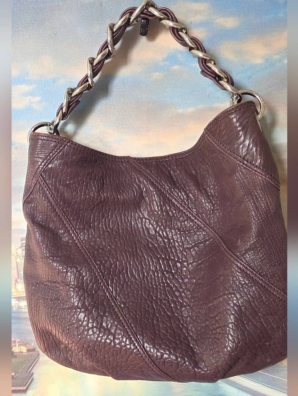 Low Start MICHAEL Michael Kors Deep Plum Pebbled Leather Shoulder Bag - Picture 16 of 16